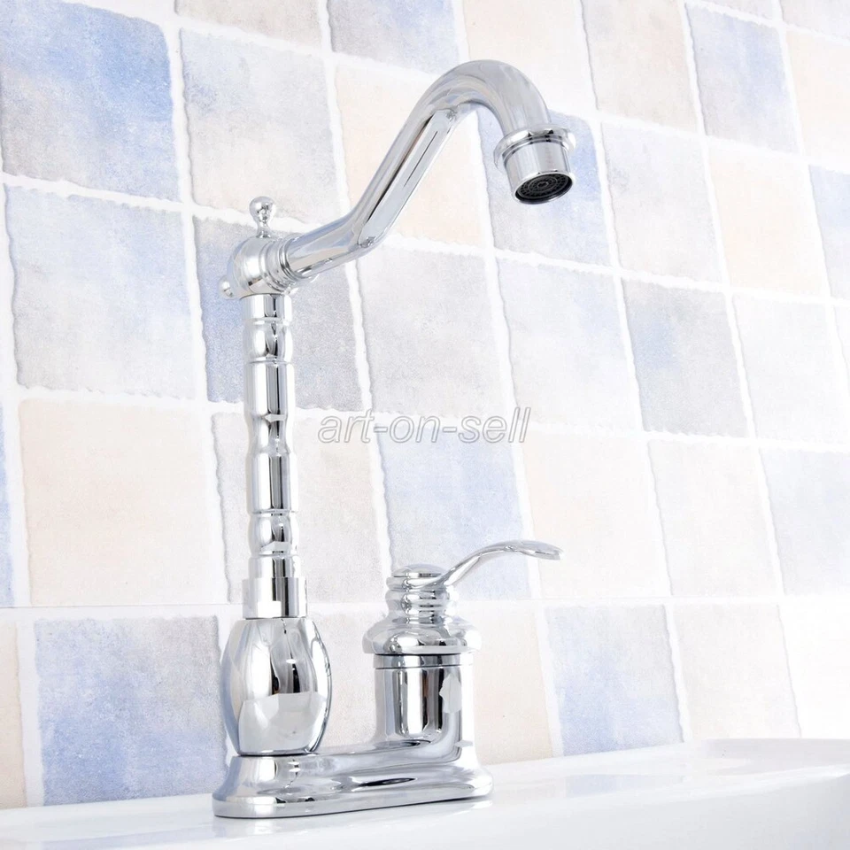 Polished Chrome Bathroom Vanity Sink Faucet 4" Centerset 2 Hole Basin Mixer Tap - Image 2 of 4