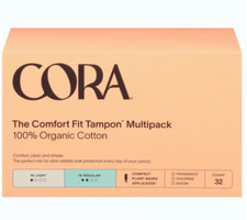 Cora Organic Applicator Tampons  Light/Regular Absorbency  100 Cotton Core 32
