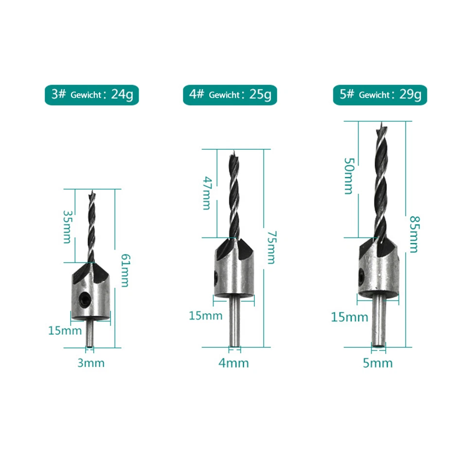7x Senkbohrer 3-10mm Set Holzbearbeitung Versenker Senker mit Sechskantschlüssel - Bild 2 von 4