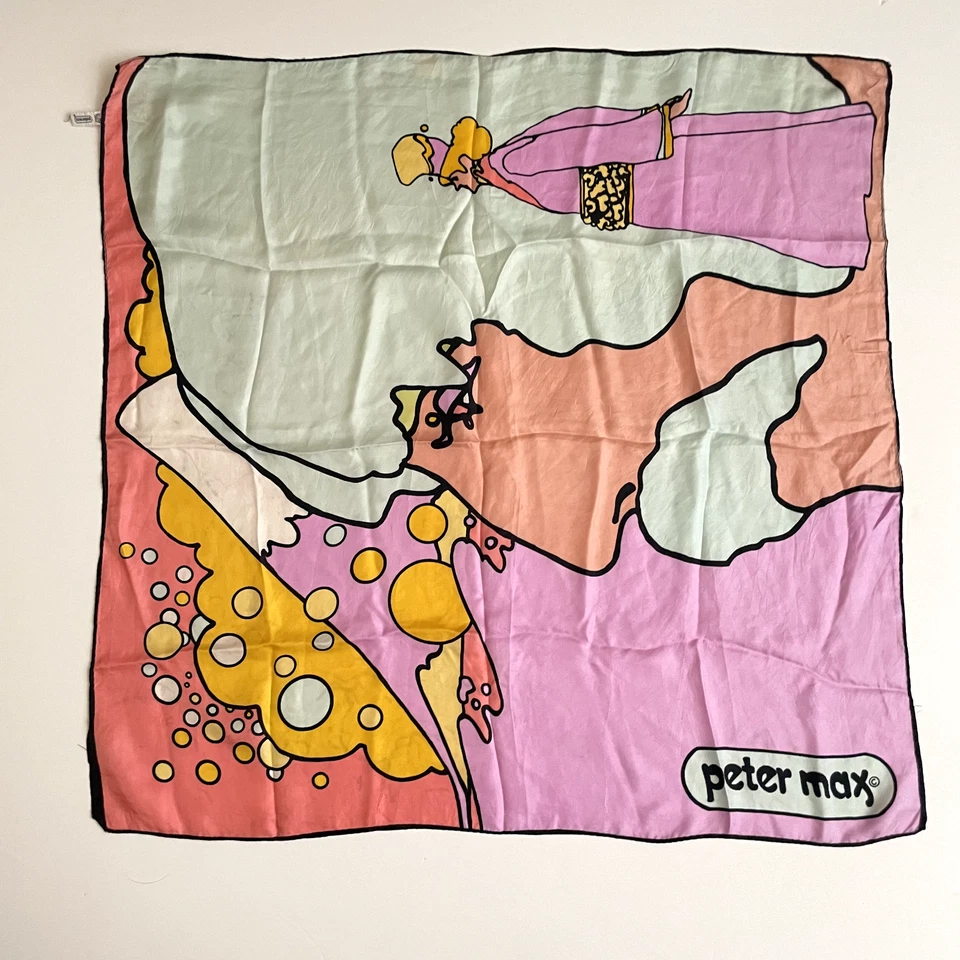 Bufanda vintage Peter Max años 70 bufanda de seda 26" x 26" Foto 2 de 4