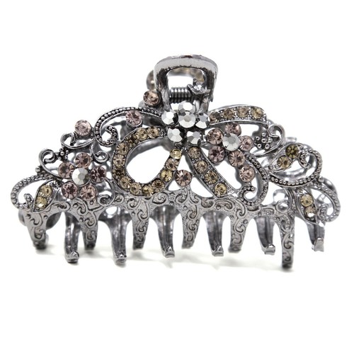 New Vintage Elegant Rhinestones Crystal bow flowers metal hair Clip Claw jaw pin - Picture 12 of 15