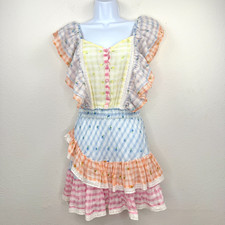 Love Shack Fancy Dress Womens Small Plaid Tiered Ruffle Mini Cottagecore