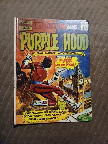 LEE BRITON ALIAS PURPLE HOOD #1 1967 UK Superhero Comic RARE Last Copy Nice. 
