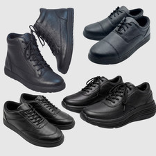 Men's Black Textured Leather Walking Shoes Heavy Duty Comfort Cushion Sneakers