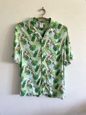 Disney NWT Hawaiian Shirt Mens M Mickey Mouse Green Floral Palm Tropical Aloha