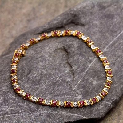 #ad 4.00 Ct Round Cut Natural Red Ruby Tennis Bracelet 14K Solid Yellow Gold $492.00