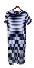 Pomander Place 100% Cotton White Striped Gio Midi Short Sleeve Dress Size XS