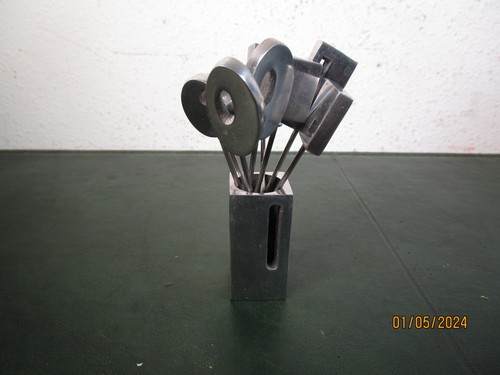 8 Vintage Olive Forks w Holder