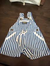 VINTAGE OSHKOSH B'GOSH SHORT OVERALLS SIZE 6-9 BLUE AND WHITE STRIPED UNION MADE