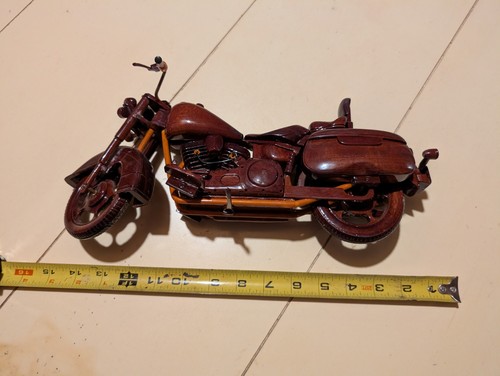 Wooden Handcrafted Harley Davidson Motorcycle Model 14” Desk Top Shelf Sculpture