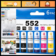 6 Pack Ink Refill Bottles for Epson 552 Ecotank Printers ET-8500 ET-8550 T552