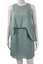 Halston Women Shift Dress Green Round Neck Sleeveless Viscose Zip Size 0