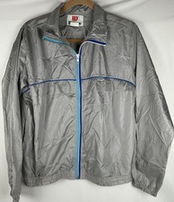 Vtg 80s Wilson Gray Blue Nylon Windbreaker Jacket Mens M Lightweight Zip Japan