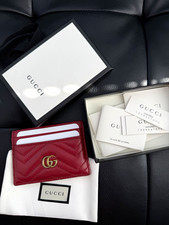 Gucci Unisex Red Quilted Leather GG Logo Card Holder Card Case