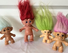 Vintage 1970's-1980's Russ DAM Troll Dolls Lot of 4 Green Eyes Pink Hair More