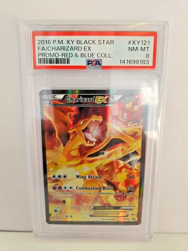 PSA 8 Charizard EX XY121 Black Star Promo Red & Blue Collection Pokémon Card