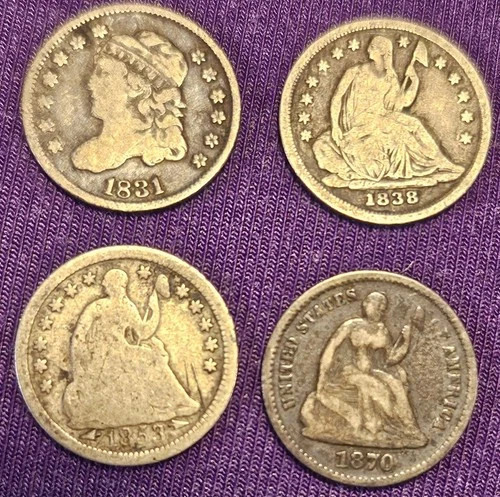 Collection of four half Dimes. Capped Bust and Seated liberty.