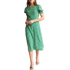 Boden Women's Green Floral Print Puff Sleeve Midi Sheath Dress Pockets Size 8P