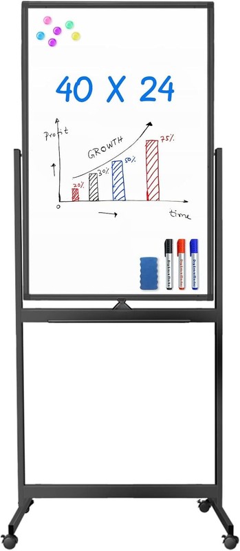 NEW! Magnetic Mobile Whiteboard,40x24, Double~Sided Dry Erase, Rolling -Black