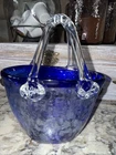 VINTAGE Murano Style Glass PURSE VASE Cobalt BLUE Handblown Handbag