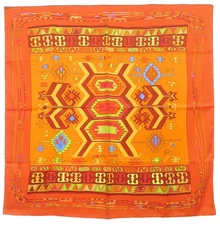 HERMES Carre 90 KILIM Silk Scarf Shawl Orange Multicolor No Box w/ Tag Used Rare