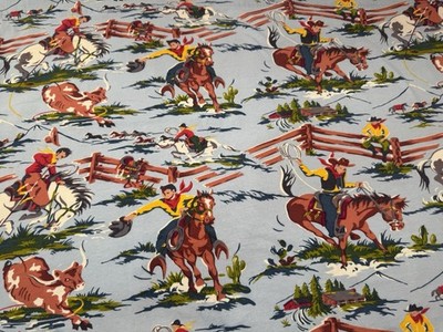 Vtg Cowboys Nick & Nora Twin Flat Jersey Sheet Alexander Henry Rio Grande Horse