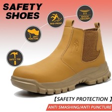Non Slip Men's Steel Toe Work Boots Construction Waterproof Leather Safety Shoes