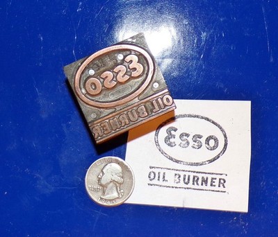 Vintage ''ESSO / Oil Burner'' Wood & Copper Letterpress Printers Block