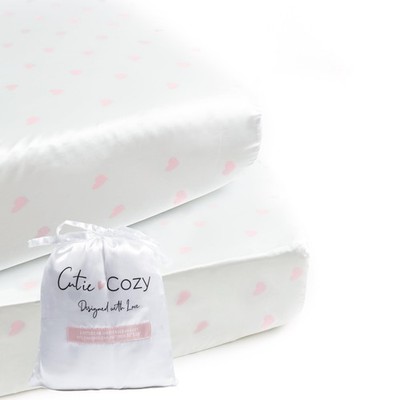 CutieCozy Satin Standard Sized Crib Mattress, White With Light Pink Hearts 
