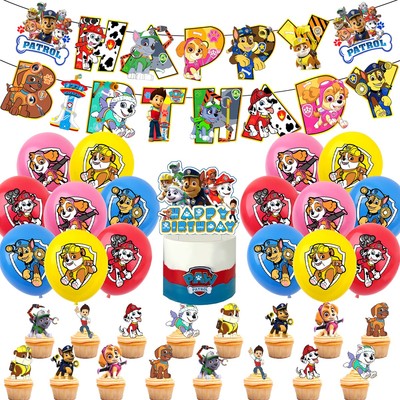 Paw Patrol Theme Birthday Party Supplies Set Balloon Banner Cake Toppers