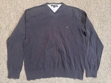 Tommy Hilfiger, Size Men  s L, V-Neck Sweater Navy Blue Classic Pullover
