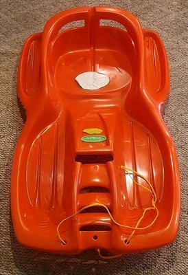 Orange Plastic Sled with Pull Rope, Durable Single Sled for Winter Outdoor Fun