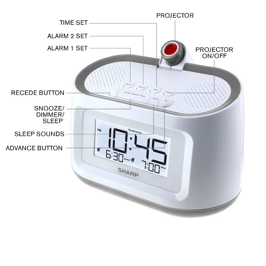 Sharp Projection Alarm Clock with Soothing Nature Sounds, SPC585 - Image 4 of 4