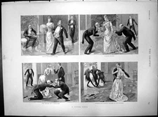 Old Print Supper Extra Sketches Dinner Dance Scene Gentlemen Arguing 1890 19th