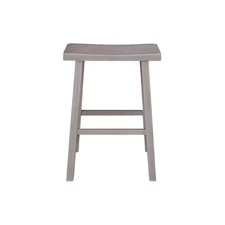 Saddle Seat Solid Wood Washed Gray Taupe Stool - 24 In.