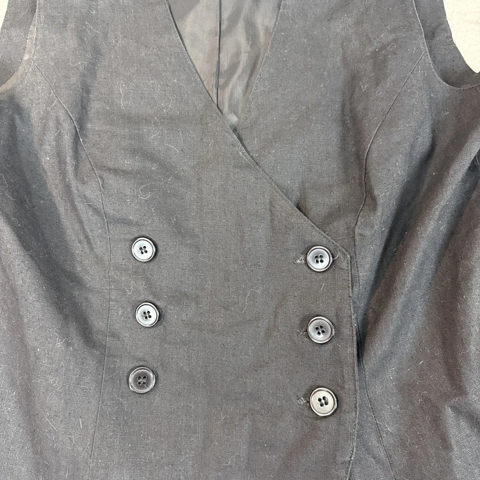 Chaleco de Colección Moda Opciones Años 90 Doble Botonadura Mezcla de Lino Negro Ajustado Forrado 12 Foto 2 de 4