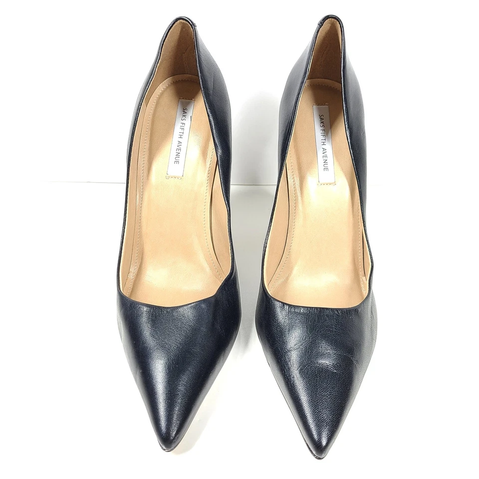 Saks Fifth Avenue Women's Geometric Triangle Heel Leather Pumps Shoes Sz 9.5 - Image 2 of 4