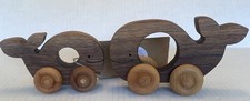 Whale Walnut Wooden Push Toy Set with Hardwood Wheels for Babies Set of 2 New