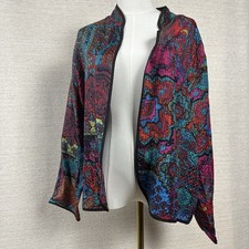 Chicos 100 Silk Jacket Paisley Boho Colorful Open Front Artsy Womens L Size 2