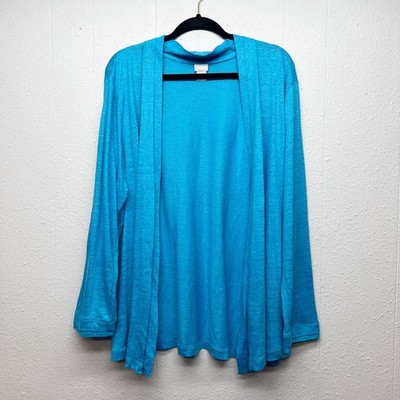 Chico's 100% Linen Cardigan Womens XXL Open Front Coastal Nautical Lagenlook