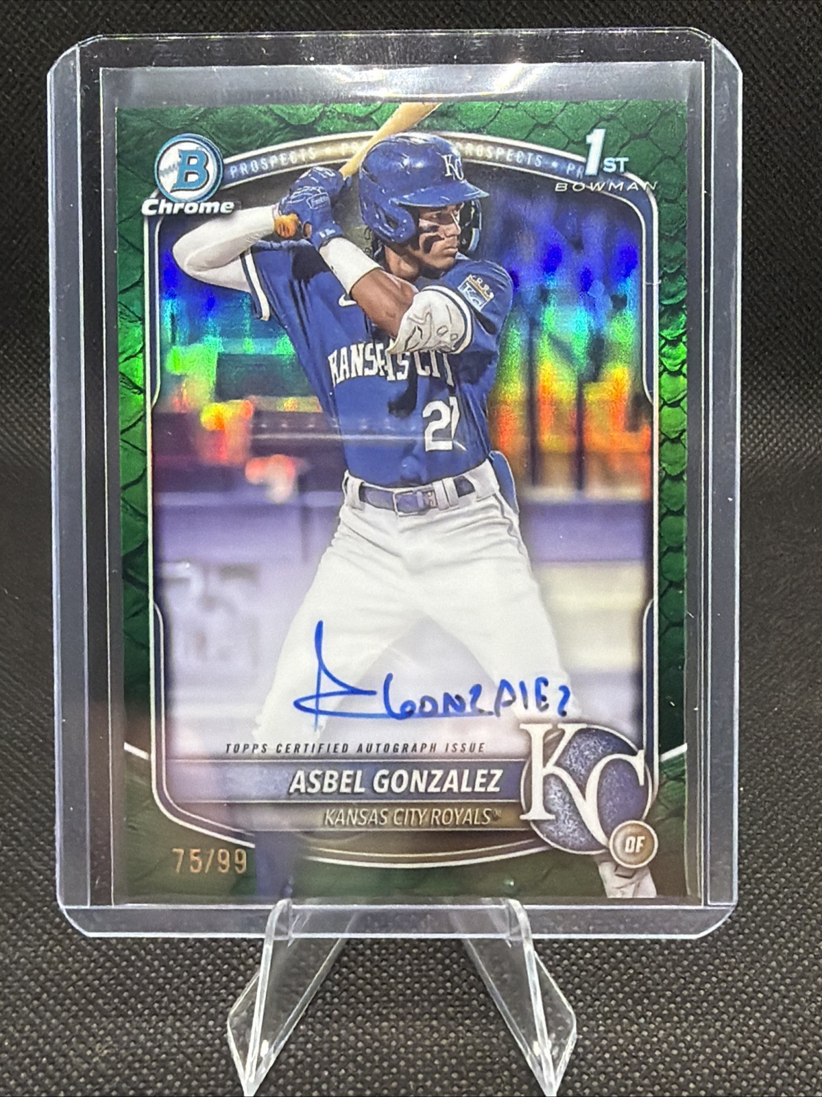 2025 Bowman Chrome Asbel Gonzalez Green Reptilian Auto /99 RC #CPA-AG Royals