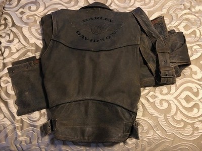 Harley Davidson Vintage Distressed Billings Chaps and Leather Jacket Size M