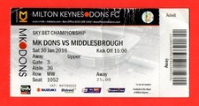 2015/16 MK DONS v MIDDLESBROUGH (PROMOTED) *POSTPONED* CHAMPIONSHIP 30.01.16
