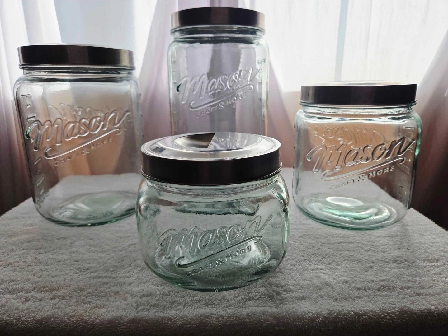 Mason Jar Storage Craft & More Glass Canister Set of 4 With Large Metal Lids