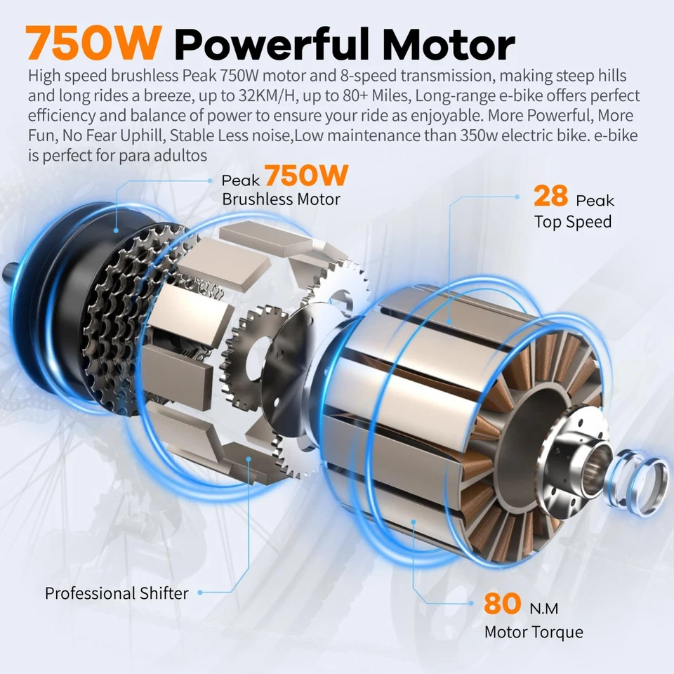ЭЛЕКТРИЧЕСКИЙ ГОРНЫЙ ВЕЛОСИПЕД EBIKE LAGADS G29 750 Вт 29 дюймов с гидравлическим тормозом 8-СКОРОСТЕЙ - Изображение 2 из 4