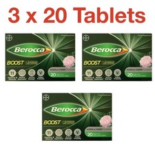 Image of Berocca Boost Energy Vitamin Tablets 3 x 20 (60) Tablets Acerola Cherry Flavour