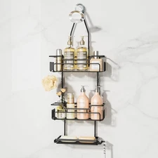 3-Tier Hanging Shower Caddy Rustproof Over Shower Head Organizer with 16 Hooks