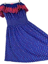 Lilly Pulitzer Kalama Off Shoulder Smock Dress Blue S RDD10673 Resort Vacay