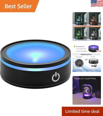 Versatile LED Light Base for Art Displays - Black Round Pedestal with RGB Colors
