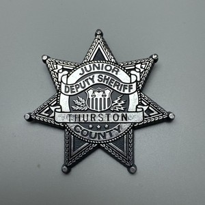 Junior Deputy Sheriff Thurston County plastic badge silver and black